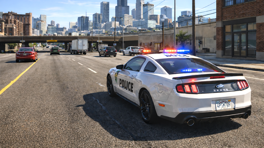 Police car simulator gameplay on a city highway